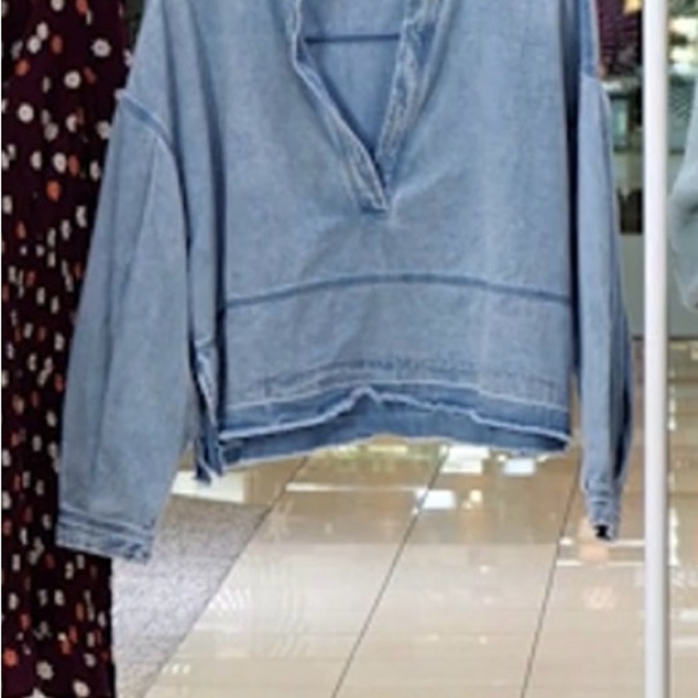 Free People Light Blue Denim Blouse - Picture 3 of 3